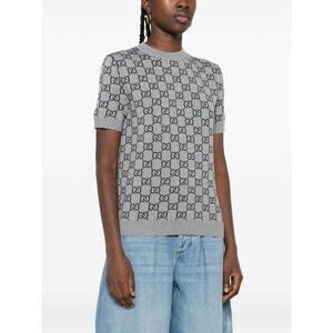 GUCCI GG Jacquard Knit Short Sleeve Top Women GREY T-Shirts & Tops